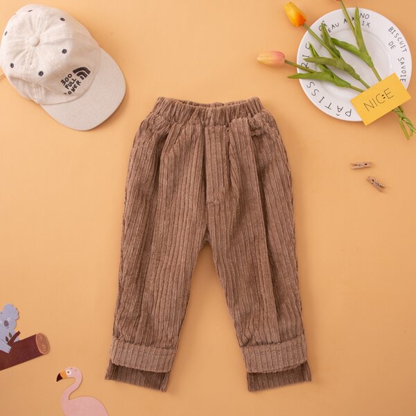 

Toddler Girls Elastic Waist Asymmetrical Corduroy Pants, Apricot