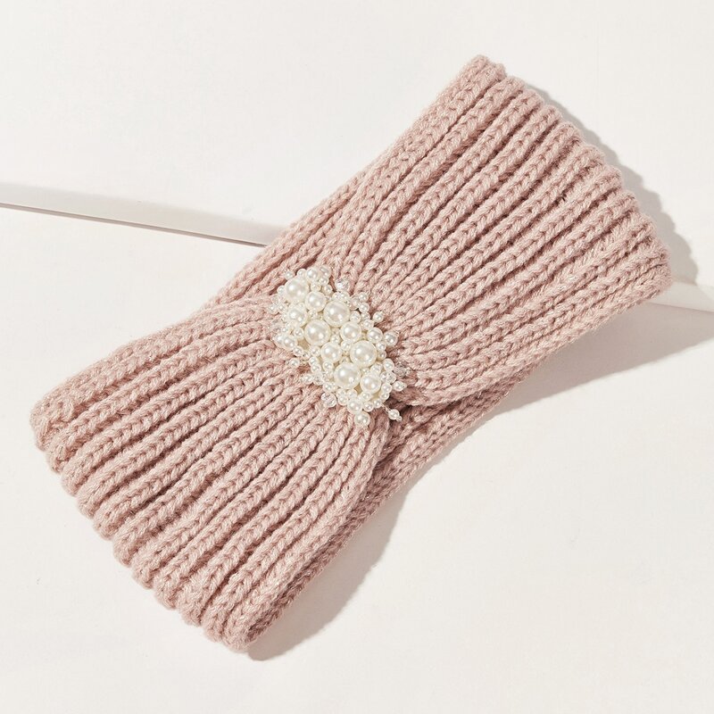 

Faux Pearl Decor Knit Headband, Pink