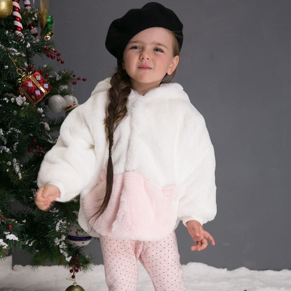 

Toddler Girls Color Block Hooded Faux Fur Coat, White