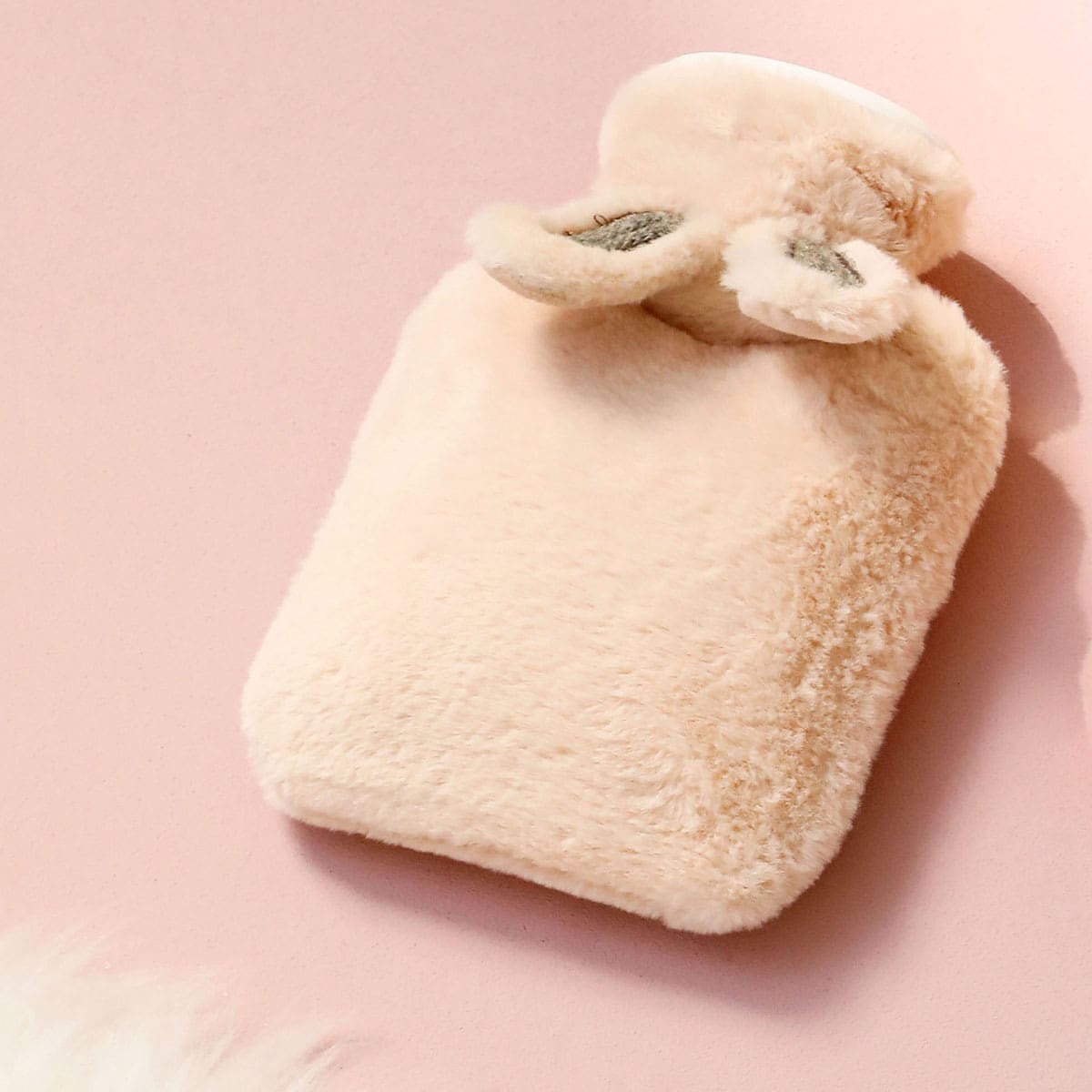 

Ear Detail Plush Hot Water Bag, Pink