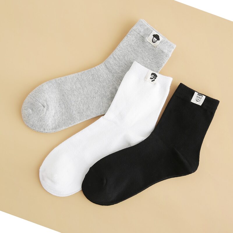 

3pairs Guys Cloth Label Socks, Multicolor