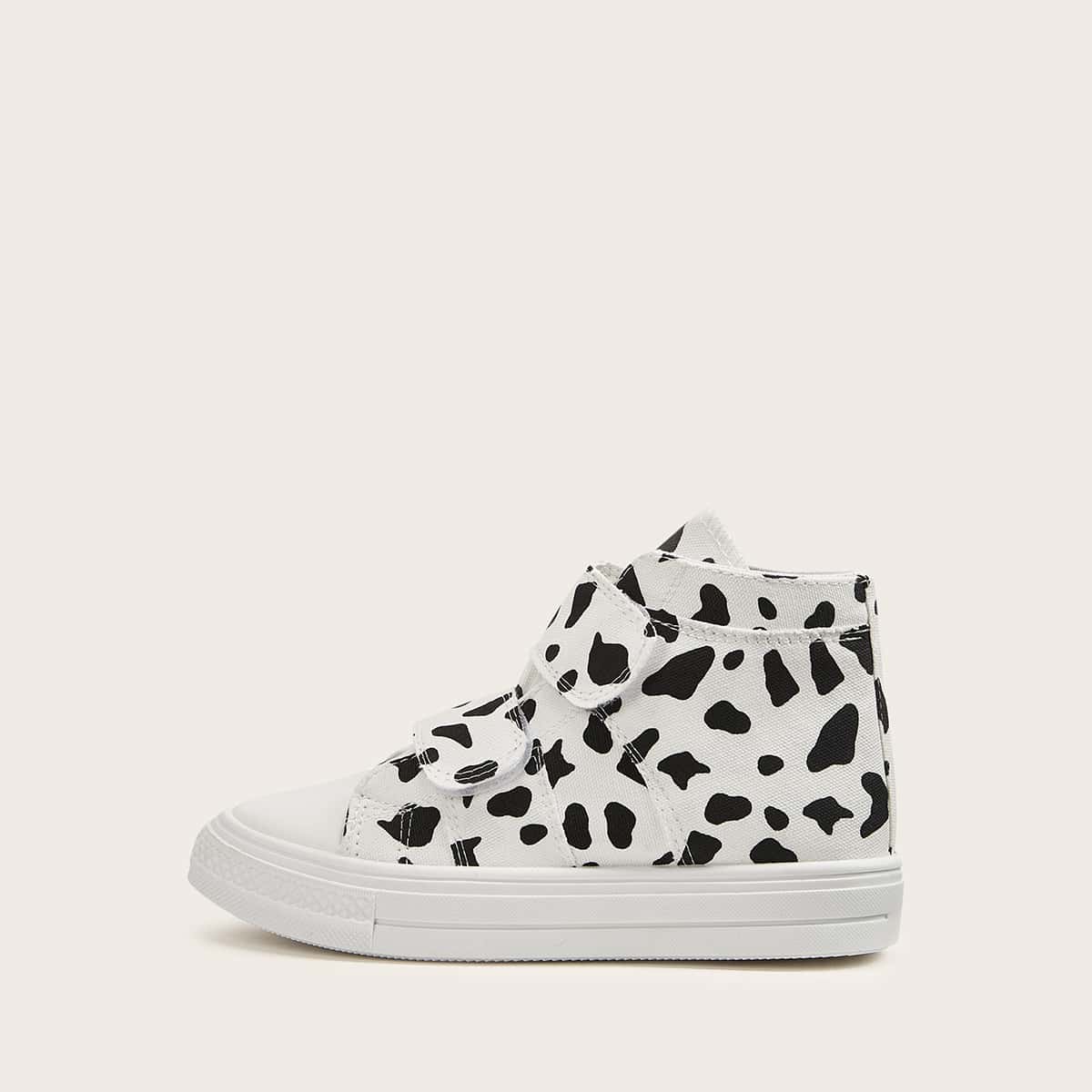 

Cow Print High Top Canvas Sneakers, Black and white