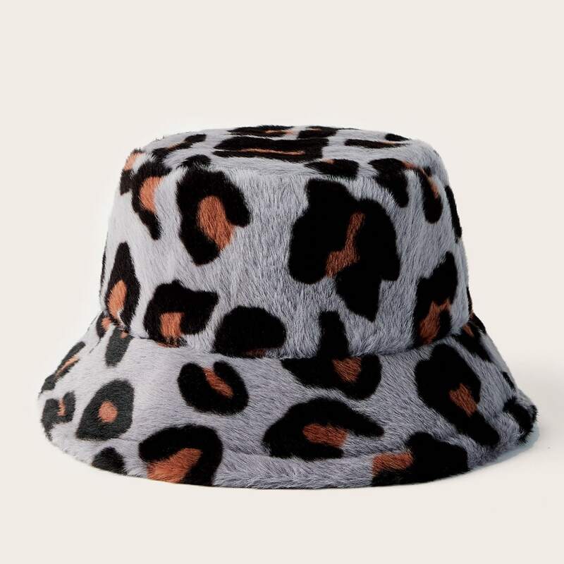 

Leopard Fluffy Bucket Hat, Multicolor