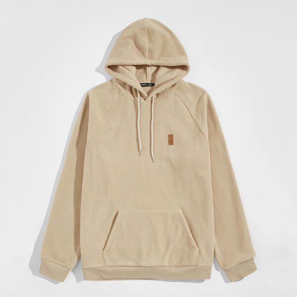 

Men Patched Detail Pocket Front Teddy Hoodie, Khaki