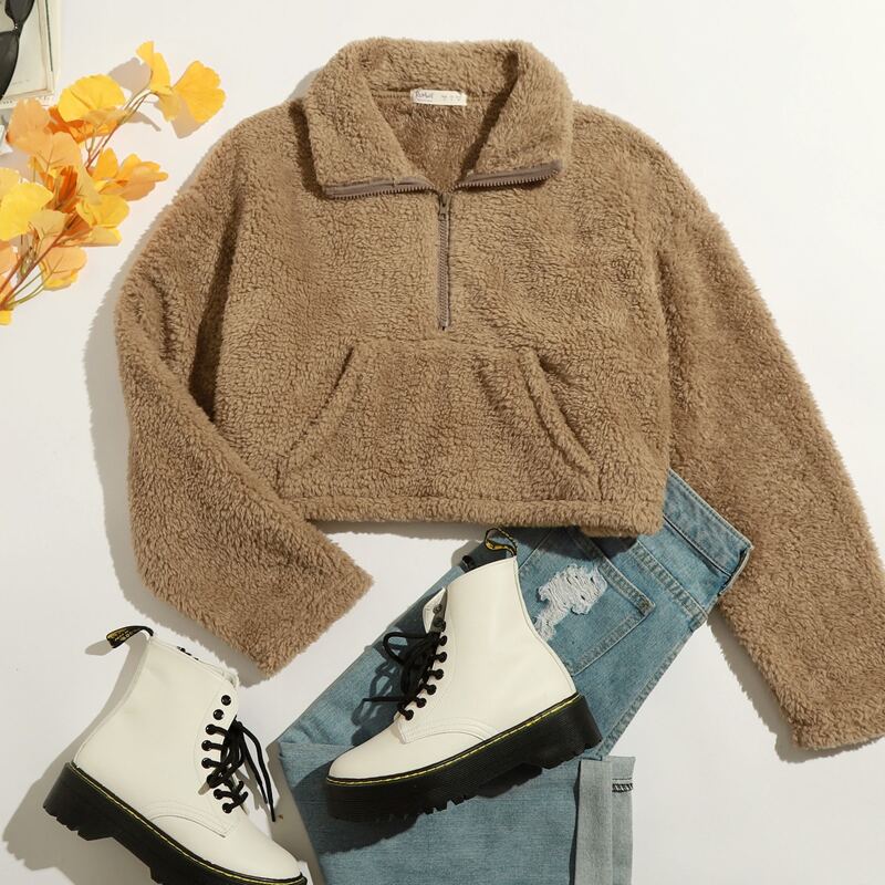 

Half Zip Teddy Sweatshirt, Brown