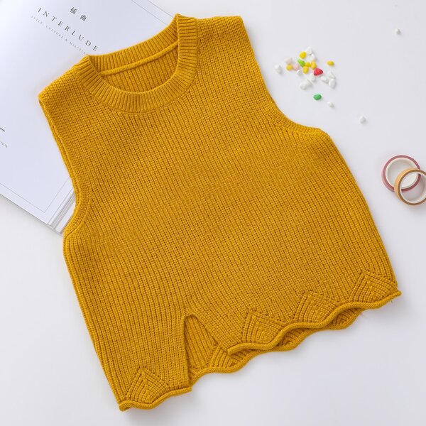 

Toddler Girls Split Scallop Hem Sweater Vest, Mustard yellow