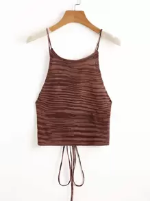 SHEIN EZwear Lace Up Backless Space Dye Knit Top - Coffee Brown - View 2