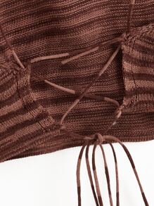 SHEIN EZwear Lace Up Backless Space Dye Knit Top - Coffee Brown - View 3