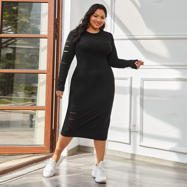 

Plus Ladder Cut Out Bodycon Dress, Black