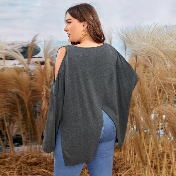 

Plus Cold Shoulder Tulip Back Oversized Tee, Dark grey