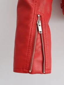 SHEIN EZwear Lapel Collar Zip Up PU Biker Jacket - Red - View 7