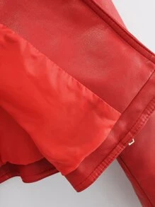 SHEIN EZwear Lapel Collar Zip Up PU Biker Jacket - Red - View 9