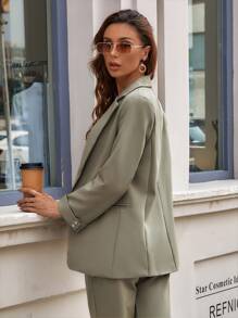 Blazer de parte delantera abierta de cuello con solapa - Verde militar - Ver 2