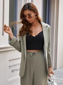 Blazer de parte delantera abierta de cuello con solapa - Verde militar - Ver 5