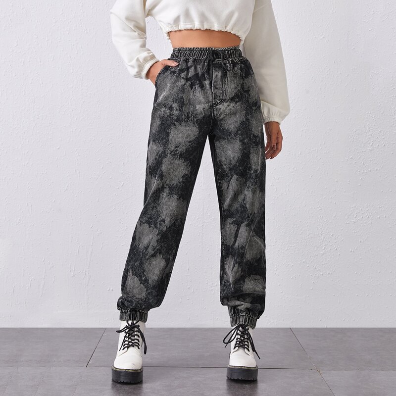 

Slant Pocket Tie Dye Jeans, Black