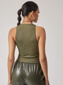 SHEIN BAE Solid Fitted Crop Tank Top - Army Green - View 2