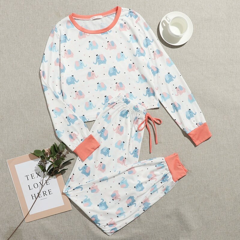 

Elephant Pattern Tie Front PJ Set, Multicolor