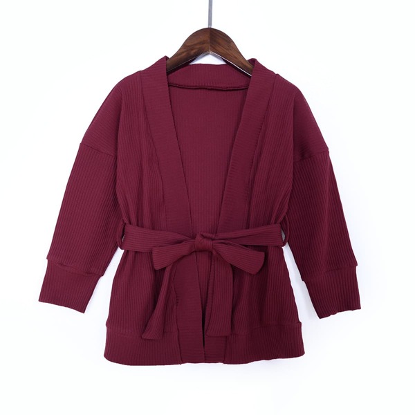 

Toddler Girls Rib-Knit Drop Shoulder Belted Coat, Maroon