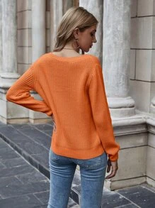 SHEIN Essnce Ribbed Purl Knit Sweater