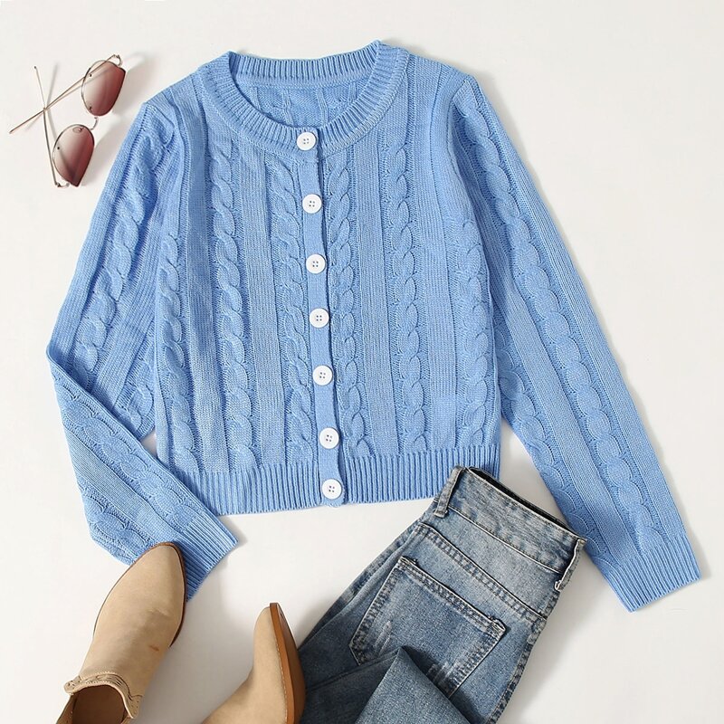 

Cable Knit Button Front Cardigan, Baby blue