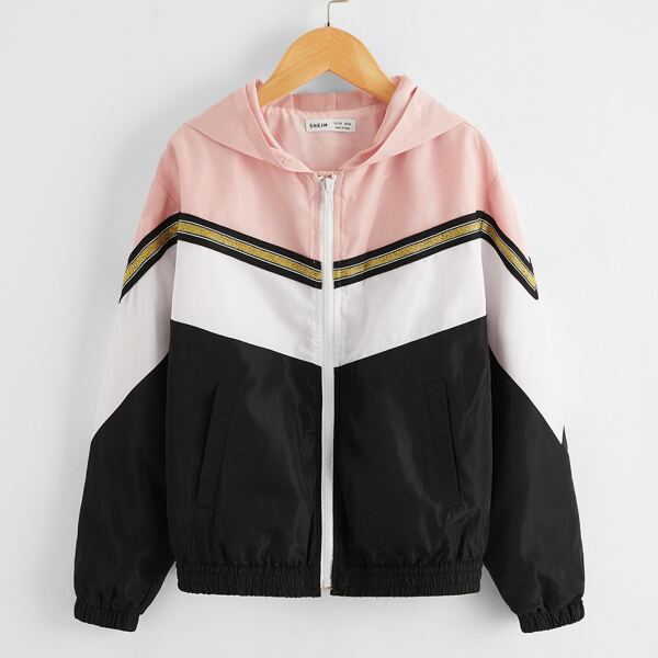 

Girls Pocket Front Chevron Colorblock Wind Jacket, Multicolor