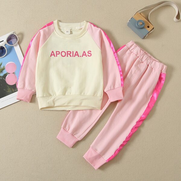 

Toddler Girls Letter Graphic Raglan Sleeve Sweatshirt & Sweatpants, Multicolor