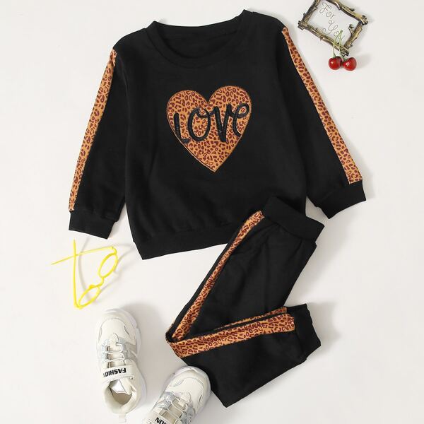 

Toddler Girls Heart And Leopard Sweatshirt & Sweatpants, Black