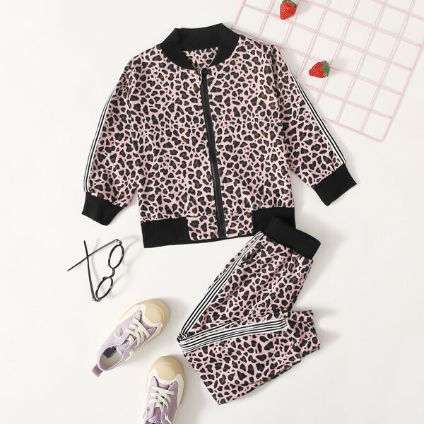 

Toddler Girls Side Striped Leopard Bomber Jacket & Sweatpants, Multicolor