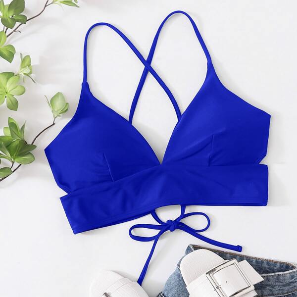 

Criss Cross Tie Back Bikini Top, Royal blue