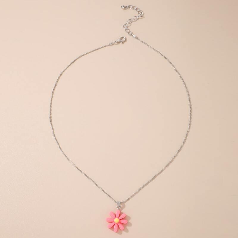 

Daisy Pendant Chain Necklace, Pink
