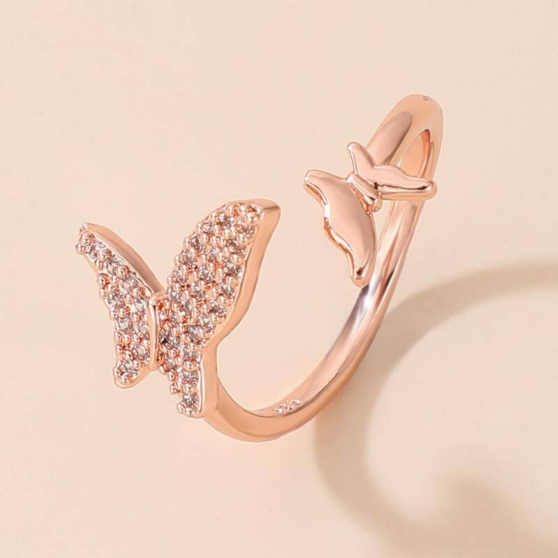 

Rhinestone Butterfly Cuff Ring, Gold