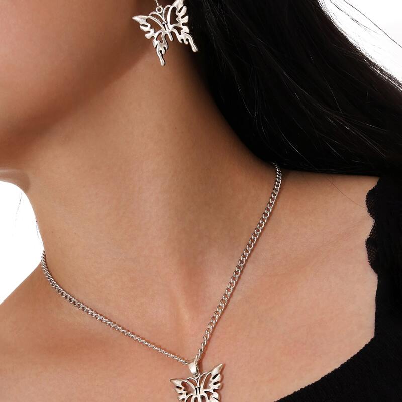 3pcs Hollow Butterfly Jewelry Set, Silver
