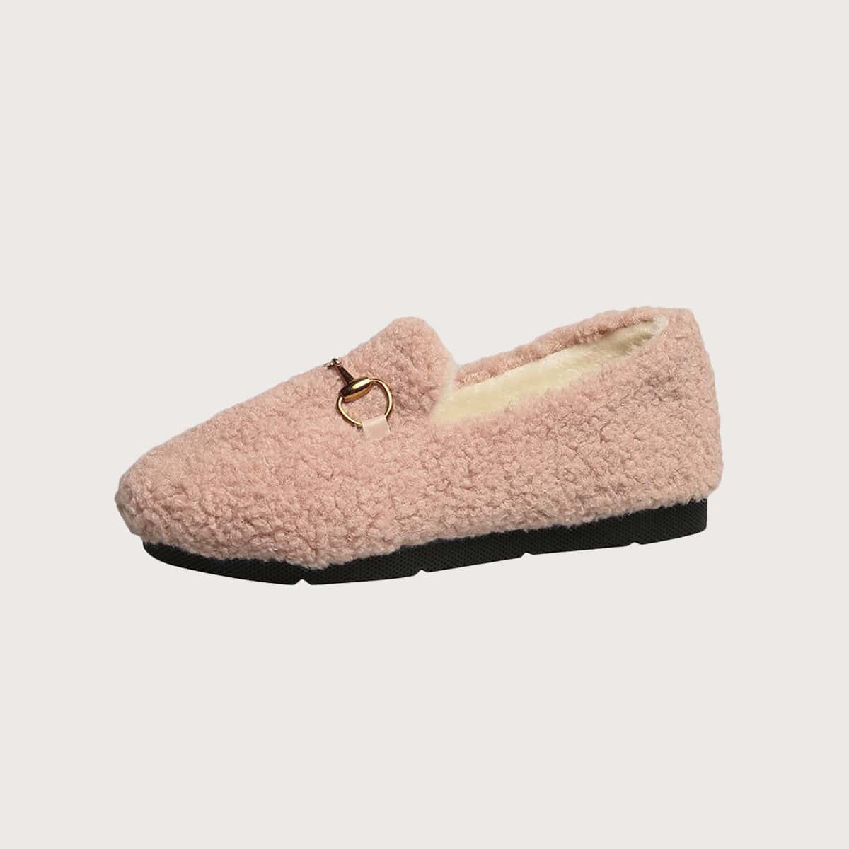 

Metal Decor Lambswool Loafers, Khaki