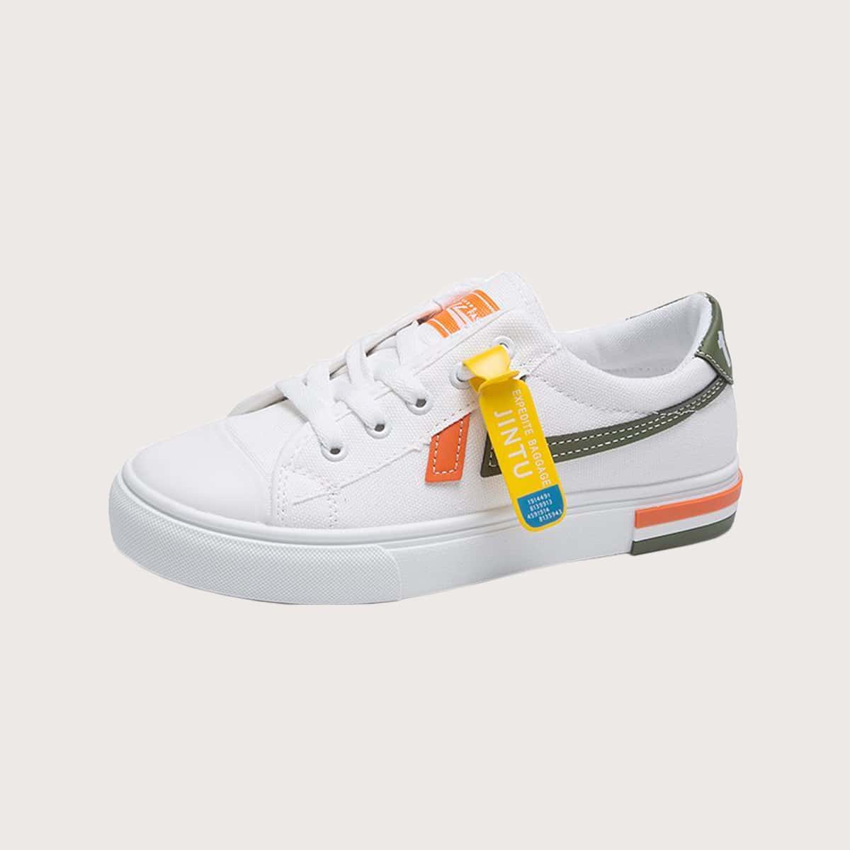 

Colorblock Lace-up Canvas Sneakers, White