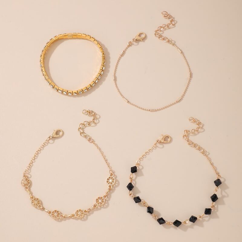 

4pcs Rhinestone Decor Chain Bracelet, Multicolor