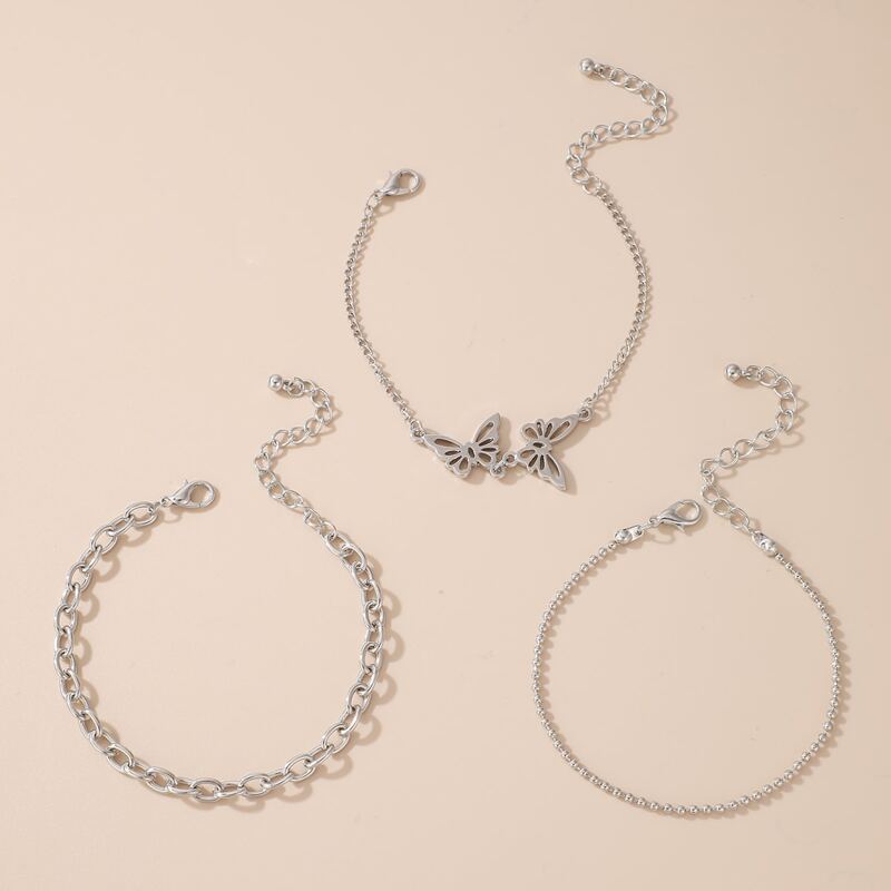 

3pcs Hollow Butterfly Chain Anklet, Silver