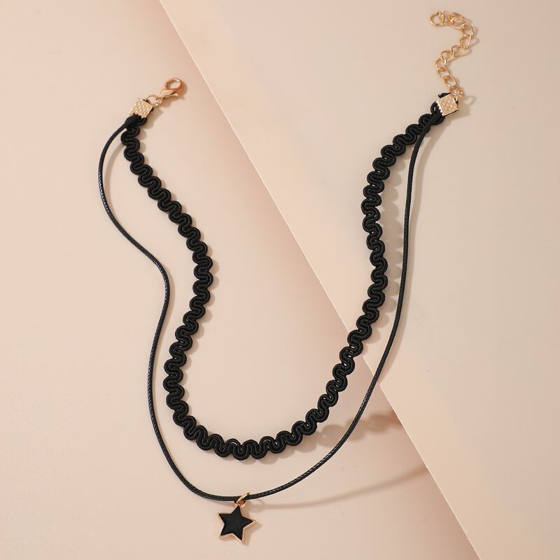 

Star Decor Layered Choker, Black