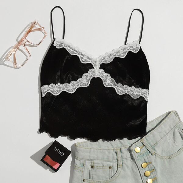 

Lace Trim Cami Top, Black