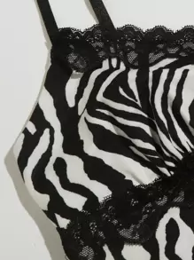 SHEIN Top de tirantes de rayas ribete con encaje - Blanco y Negro - Ver 5