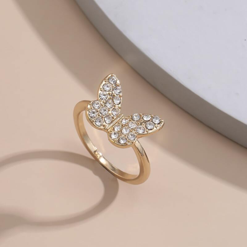 

Rhinestone Butterfly Ring, Gold