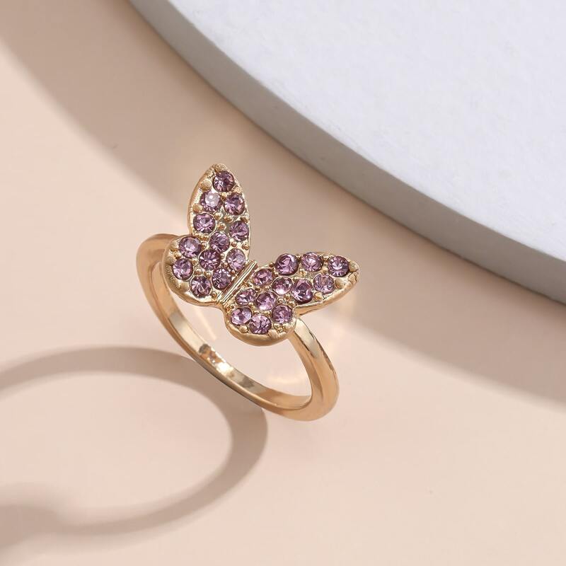 

Rhinestone Butterfly Ring, Gold
