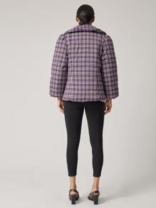 SHEIN 泡泡袖翻蓋口袋拉鏈門襟格紋外套