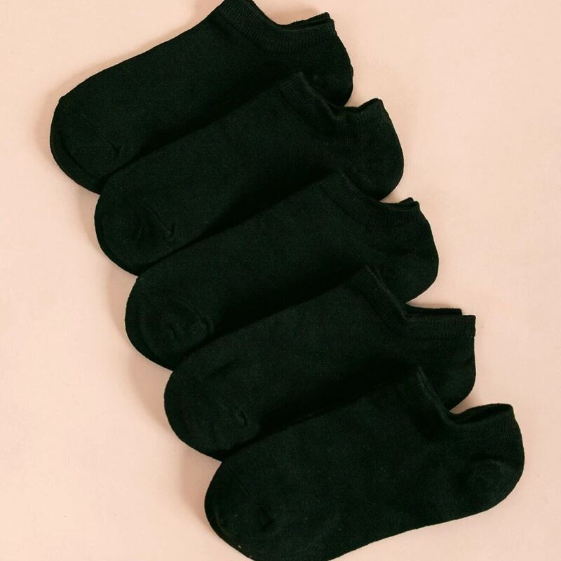 

5pairs Solid Ankle Socks, Black