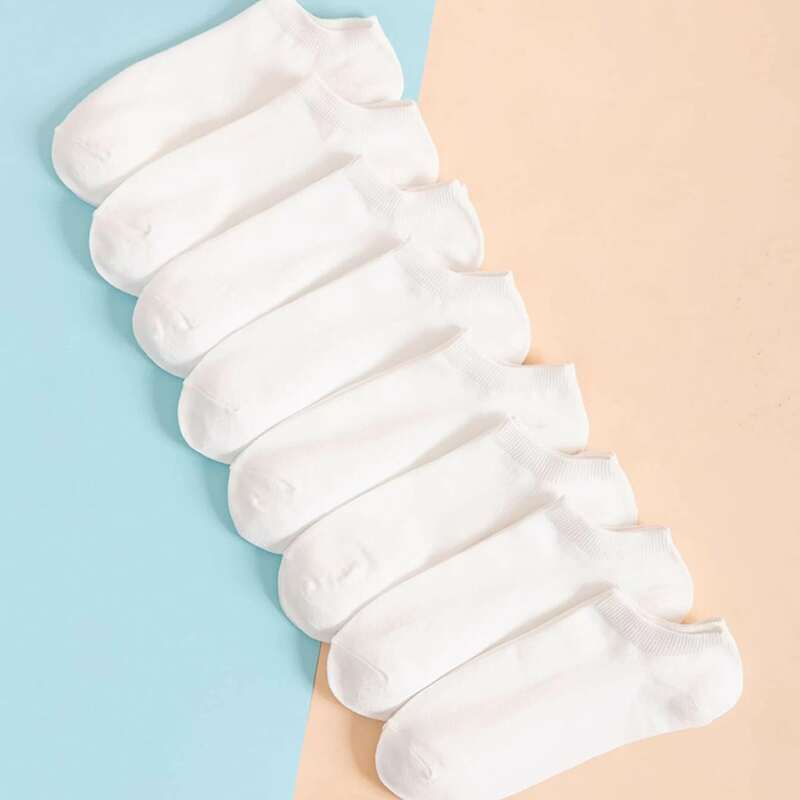 

8pairs Simple Ankle Socks, White