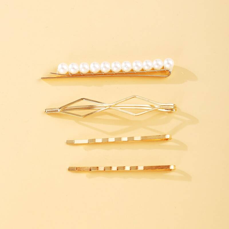 

4pcs Faux Pearl Hair Clip, Gold