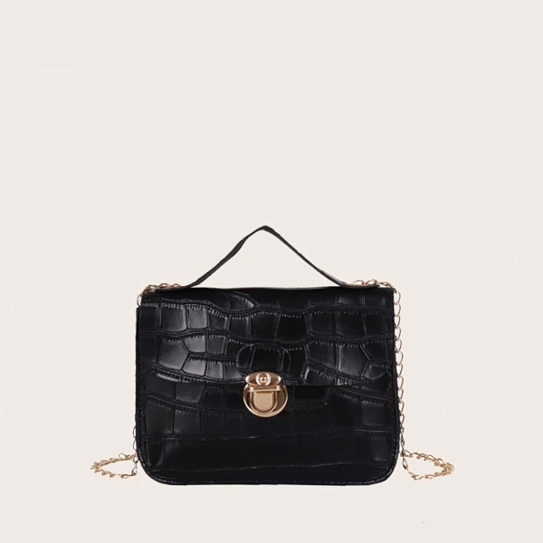 

Girls Crocodile Chain Satchel Bag, Black