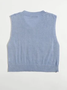 SHEIN Unity Cable Knit Cropped Sweater Vest - Dusty Blue - View 2