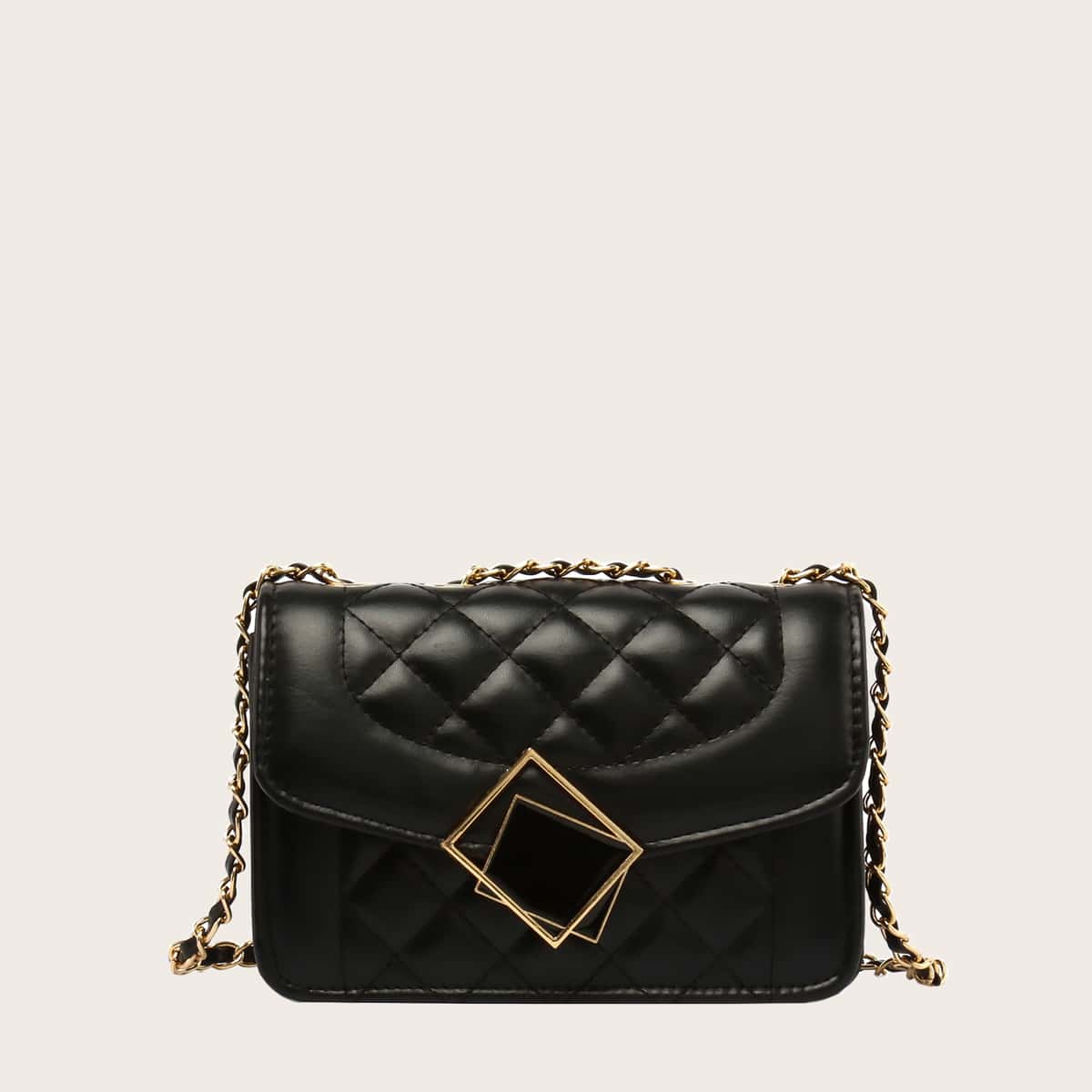 

Quilted Chain Crossbody Bag, Black