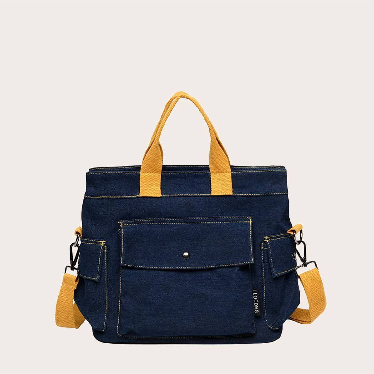 

Two Tone Denim Tote Bag, Blue