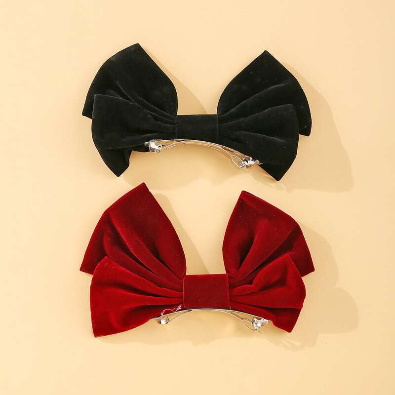 

2pcs Velvet Bow Hair Clip, Multicolor
